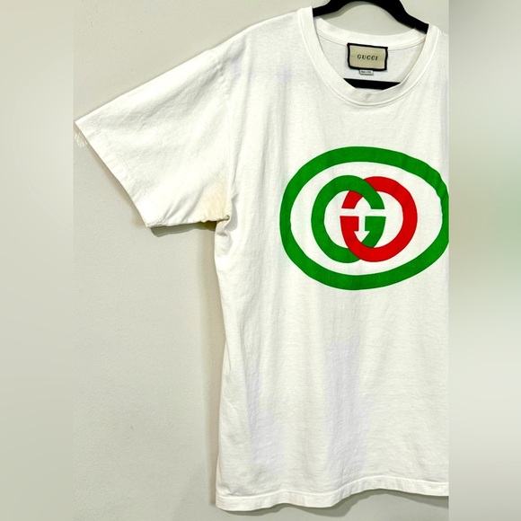 Gucci T shirt Authentic Classic GG Oval Logo Off White Short Sleeve Size L Used! - Picture 2 of 16